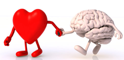 A heart and a brain walk hand in hand.